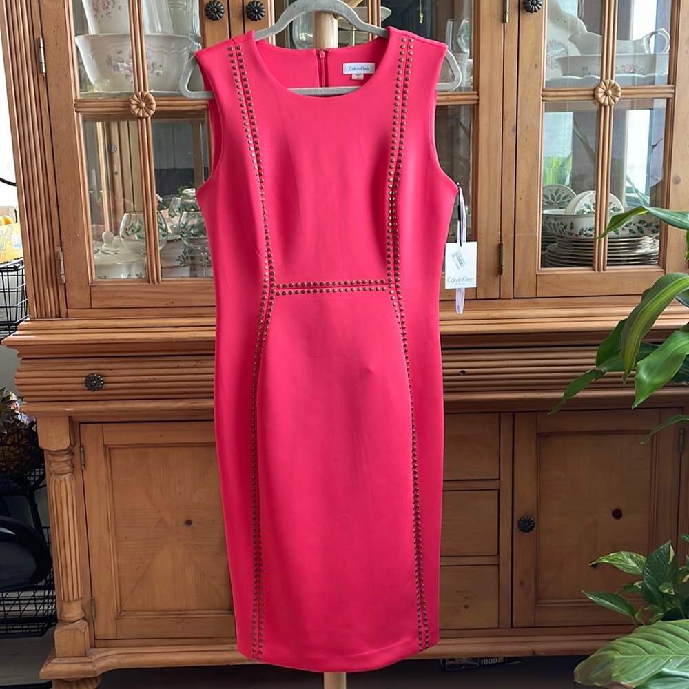 New Calving Klein Dress,Pink Sz 10.Spandex Polyester. MSRP $159.Price $70.